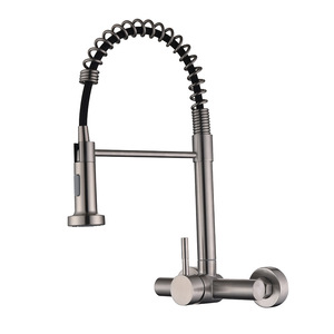 Stainless Steel Kitchen Faucet Wall Mounted 2 Handle Flexible Hose Ceramic Valve Modern Design - Product Image 3
