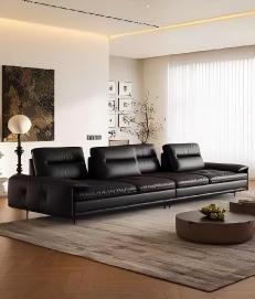 Sofá Moderno de Tres Plazas en Cuero Genuino Beige con Diseño Acolchado y Brazos Acolchados para Sala de Estar - Product Image 2
