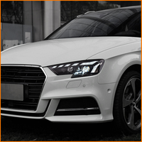 Kit de modernisation des phares de voiture Audi A3 8V 2013 à 2020 style RS, double lentille LED, avec boîtier noir et accessoires LED DRL