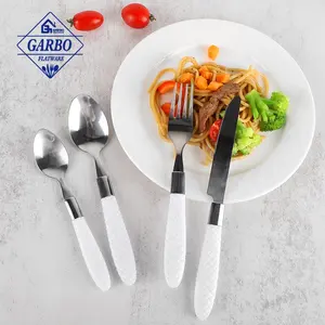 刀勺叉子套装430SS银色餐具4/20PCS不锈钢塑料粉色藤条设计手柄平板套装餐具套装