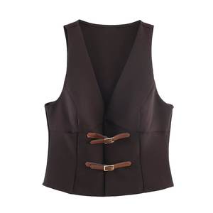 ZA 2026 Primavera/Verano Nueva Colección Vintage para Mujer, Ajustado, Sin Mangas, Cuello en V, Correa con Hebilla, Transpirable, Ecológico, 100% - Product Image 1