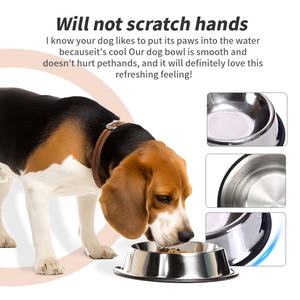 Piring anjing portabel, mangkuk air makanan anjing Stainless Steel, logam kecil besar, karet, mangkuk kucing anti selip - Product Image 5