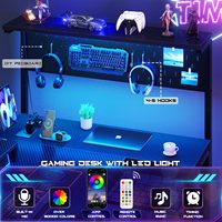 Escritorio pequeño para juegos con tomas de corriente, tablero de clavijas, luz LED, estantes de almacenamiento en forma de L, escritorio de esquina Reversible con ganchos para auriculares