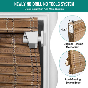 Natural Color No Tool No Drill <strong>Bamboo</strong> <strong>Blinds</strong> and Shades Light Filtering Blackout Curtains for <strong>Indoor</strong> Windows in Door - Product Image 2