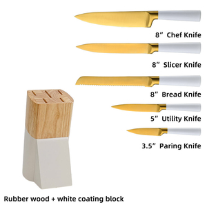 Kitchen Accessories White Coating Hollow Handle 6-piece Luxury Gold <b>Knives</b> Chef <b>Set</b> Metal Kitchen <b>Knives</b> with Block - Product Image 6