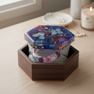 Elegant Wooden Resin Organic-Style Modern Luxury Hexagonal Jewelry <b>Box</b> Ring Handcrafted Epoxy Finish Customizable Color Size - Product Image 3