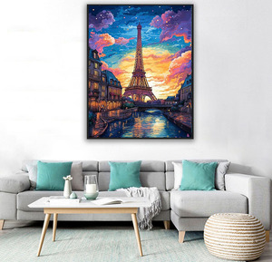 Peinture par numéros DIY Paysages de la Tour Eiffel Kit de peinture sur <span class=keywords><strong>toile</strong></span> faite <span class=keywords><strong>à</strong></span> la main <span class=keywords><strong>D</strong></span>écoration murale moderne - Product Image 2