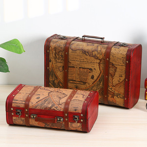 Retro Wooden <b>Map</b> Suitcase Storage Box Home Decor Display Prop - Product Image 3