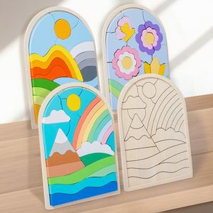 Juguete de Madera Creativo, Nuevo Rompecabezas 3D con Diseño de Flores y Arcoíris, para Niños Pequeños - Product Image 5