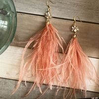 Boucles d'oreilles pendantes longues en plumes véritables, style bohème vintage fait main, vente en gros personnalisée, pour femmes