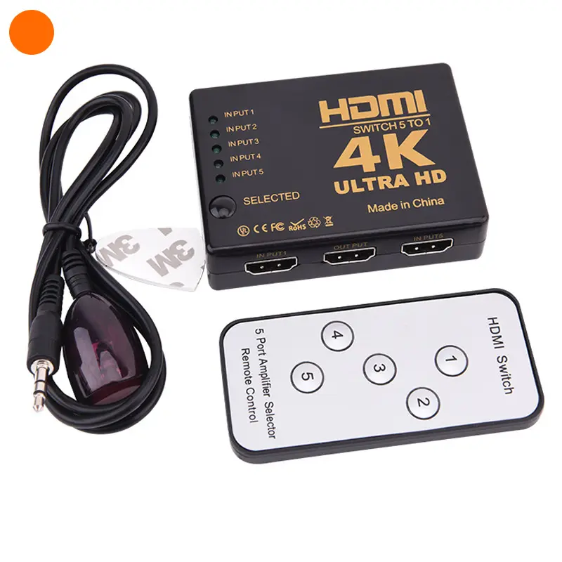 OEM अनुकूलित गर्म बिक्री 4K * 2K HDMI 5x1 फाड़नेवाला HDMI फाड़नेवाला बाहर 1 में 5 केबल और रिमोट कंट्रोल के साथ