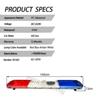 Barre lumineuse LED de 1,48 m 88W pour ambulance, bleue, rouge, blanche, avec haut-parleur, pour toit de véhicule, feux de signalisation LED