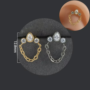 <b>Titanium</b> <b>Chain</b> Cartilage Stud With Crystal Heart Design For Ear Piercing Unisex Jewelry ASTM F136 - Product Image 4
