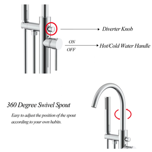 Robinet de <span class=keywords><strong>baignoire</strong></span> autoportant Sembowell <span class=keywords><strong>en</strong></span> laiton, robinet de <span class=keywords><strong>baignoire</strong></span> à montage au sol avec douchette, finition or rose, ensemble de mitigeur de <span class=keywords><strong>baignoire</strong></span> - Product Image 5