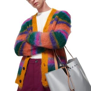 Pull pour hommes avec LOGO personnalisé OEM et ODM tricots en mohair pelucheux à manches longues tricotés hiver rayé cardigan en mohair pour hommes pull en tricot - Product Image 6