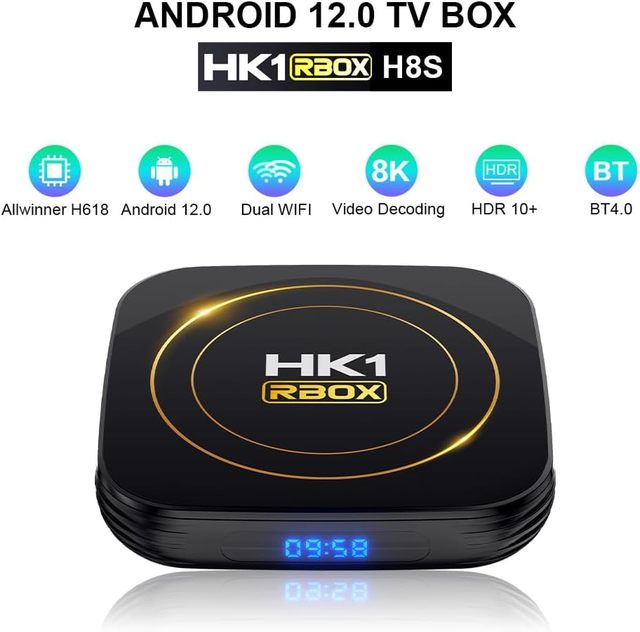 HK1 RBOX-H8S Android 12 Smart TV Box Allwinner H618 Quad Chipset Dual-Band for Bluetooth 4.0 2.4/5.8GHz Wi-Fi High 32GB EMMC