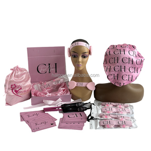 Cajas de lujo personalizadas con LOGO para pelucas, paquete de embalaje para extensiones de cabello, caja para cabello, bolsa de satén, banda de sujeción con orejeras y peine caliente - Product Image 1