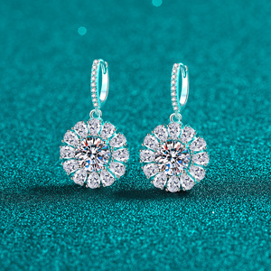 Factory <strong>Wholesale</strong> 5A Pear Shape Zircon Mosang High Sensitivity Sunflower Silver S925 8mm 4CTW Mosannite Earrings for Women - Product Image 2
