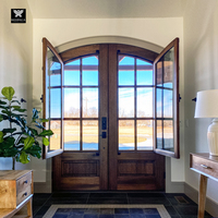 Solid Wood Panel With Glass Arch Main Entrance Timber Wood Door Design for Houses