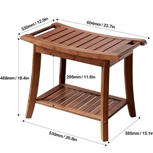 Tabouret de salle de bain en bambou LCJG avec étagère de rangement, banc de douche multifonctionnel, chaise de spa, taille personnalisable, couleurs réelles - Product Image 4