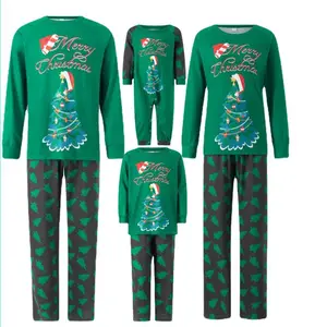 Manufacturers wholesale Christmas Family Matching Outfits Print Green Pajamas for Family