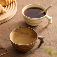 Mug à café en porcelaine de 200 ml avec anse, design contemporain texturé ondulé, compatible lave-vaisselle et micro-ondes, à large ouverture, pour la maison et les réceptions