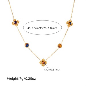 Gold Plated Stainless Steel Tiger Eye Flower Necklace <b>Bracelet</b> <b>Set</b> For Women Gift Jewelry Fashion Accessories - Product Image 5