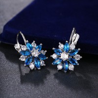 Anting Bentuk Bunga Matahari Warna-warni Terbaru, Anting Bunga Zirkonia Kubik, Anting Jepit Tembaga Rose Gold, Perhiasan Fashion