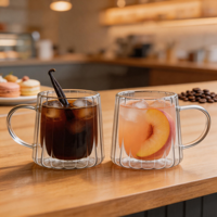 Gelas Kopi Kaca Borosilikat Berkualitas Tinggi Desain Kreatif 8.5oz 250ml, Gelas Mug Berdinding Ganda dengan Gagang untuk Latte