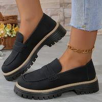 Sepatu Loafer Wanita Gaya Inggris Musim Semi Gugur 2024, Kasual Suede dengan Sol Hak Tebal, Ukuran Besar, Model Slip-on Retro untuk Ekspor
