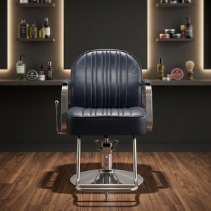 Sillón de Barbería Negro Hidráulico, Silla de Estilismo para Salón, Asiento Tapizado para Peluquería con Base de Metal y Reposapiés - Product Image 6