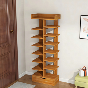 Étagère à chaussures d'angle en bois moderne, durable, multifonctionnelle, peu encombrante, empilable et écologique, 7 niveaux, pour le salon - Product Image 3