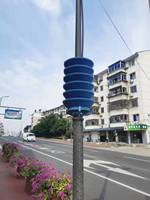 Jardinières suspendues modulaires bleues modernes en plastique PP écologique pour poteaux d'éclairage extérieurs, motif circulaire pour la culture de plantes précieuses