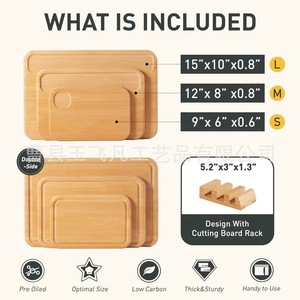 Bamboo Cutting Board Set With Stand Double Sided Rectangular Natural <b>Wood</b> Color Handle Creative Style Kitchen Chopping <b>Blocks</b> - Product Image 4