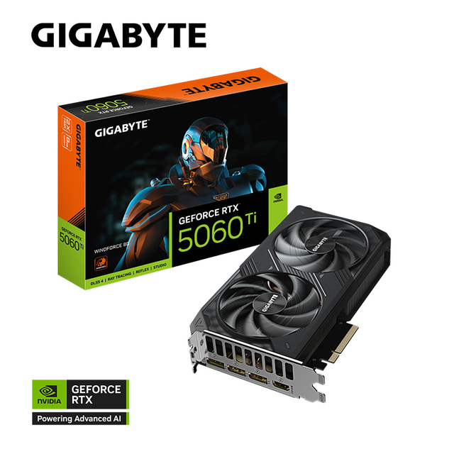 GIGABYTE WindForce GeForce RTX 5060 Ti 8GB GDDR7 PCI Express 5.0 X8 ATX Graphics Card GV-N506TWF2MAX OC-8GD