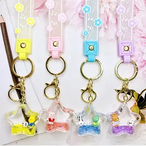 Fashion Cute Cartoon Quicksand, Glitter Floating Five-pointed Star Acrylic Liquid Keyring Keychain/