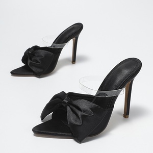 2025 Spring and Summer New Style Pointed Toe Bow Thin Super High Heel Women's Sandals 11cm Fashion <b>Slippers</b> - Product Image 3