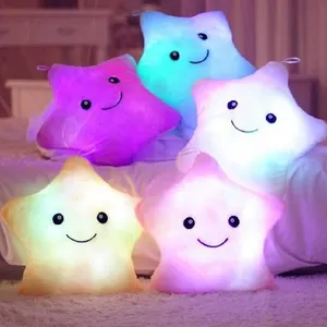 Free Shipping Wholesale Colorful 40*35cm Luminous Pillow Cute 5 Pointed Star Led Plush Toy With Light