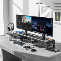 Support de moniteur double tout-en-un élégant de 110 cm avec tiroirs de rangement dissimulés et hub de charge pour appareils électroniques