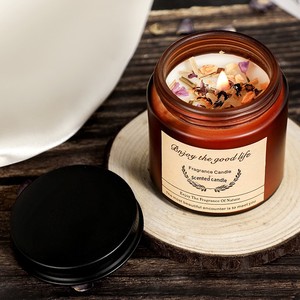 Gedroogde bloemblaadjes thee-kleurige pot sojawas rookvrije romantische stijl kaars cadeau met 1-3 dagen brandtijd - Product Image 1