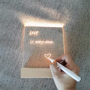 Wholesale Round Oval Rectangular Led Wooden Base Graffitable Message Board Clear Acrylic LED Night Light For Bedroom