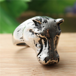 Hippo <b>Head</b> Ring Titanium Steel Men's Punk <b>Style</b> Animal Shape Silver Color Gift Jewelry 27046 - Product Image 1