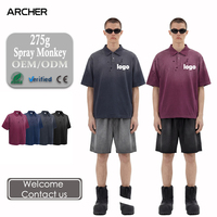 Polo Homme Vintage Streetwear Oversize à Manches Courtes avec Logo Personnalisé, Lavage Effet Usé 275g, Col Boutonné