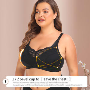 Soutien-gorge de sport de style européen américain avec fermeture sur le devant, soutien-gorge sexy en dentelle avec anneau et motif solide de grande taille - Product Image 5