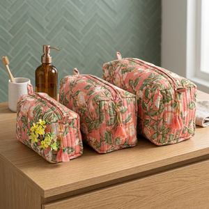 Vintage Floral Portable Eco-Friendly Cosmetic Bag Set Tassel Zipper Closure Multi-Function <b>Storage</b> Pouches for Green Pattern - Product Image 1