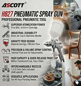 <span class=keywords><strong>Pistolet</strong></span> à <span class=keywords><strong>peinture</strong></span> pneumatique ASCOTT H827 600cc à alimentation par gravité pour la sellerie, les meubles, la <span class=keywords><strong>carrosserie</strong></span> de voiture, <span class=keywords><strong>pistolet</strong></span> à <span class=keywords><strong>peinture</strong></span> LVLP en aluminium - Product Image 3