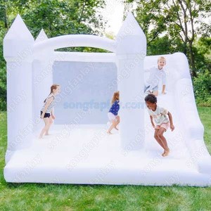 Château gonflable extérieur blanc à thème d'anniversaire avec souffleur, maison de rebond pour fête, parc de trampoline - Product Image 6