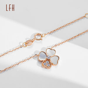 Collar con Colgante de Trébol de Cuatro Hojas, Oro Puro de 18k, Circonita Cúbica Real, Au750, Grueso y Delicado, Oro Rosa, Venta al Por Mayor - Product Image 5