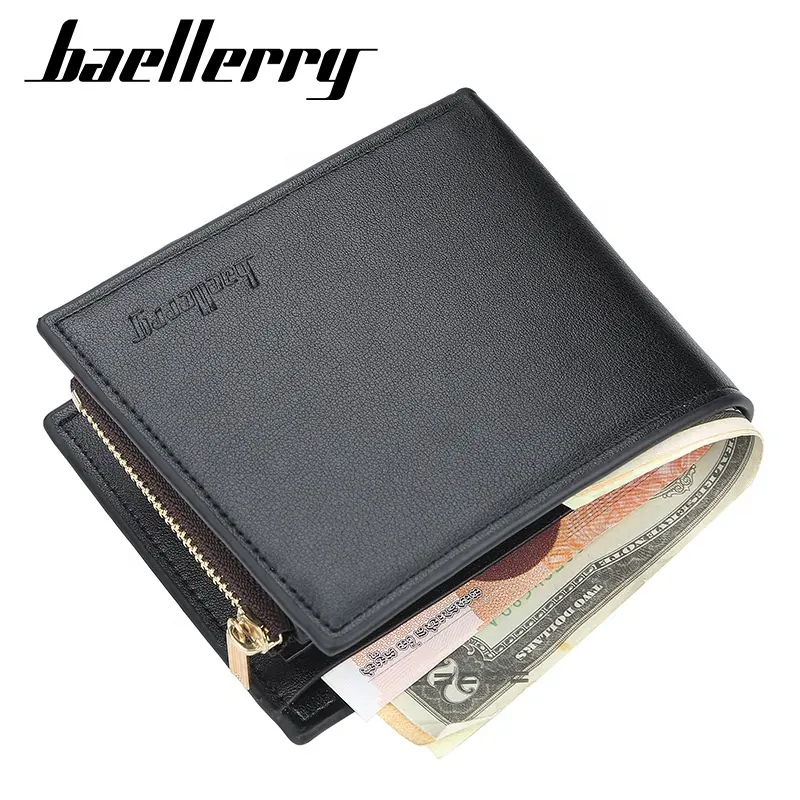 Baellerry Vintage ชายซิปกระเป๋าสตางค์ Multi Card Holder คลิปเงินชายกระเป๋าสตางค์