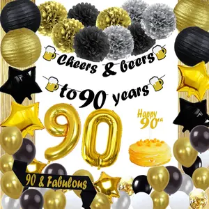 Kustom 50 60 70 80 90 Dekorasi Ulang Tahun Perlengkapan Selamat Ulang Tahun Balon Spanduk 90 Tahun Dekorasi Pesta